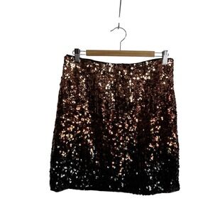MANER Womens XL Ombre Sequin Mini Skirt Rose Gold Black Glam Party New Years Eve